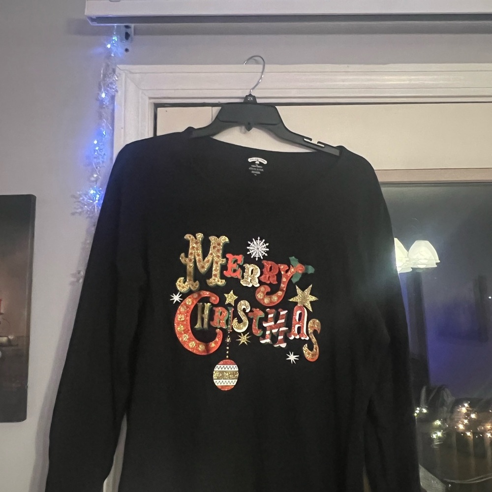 Holiday Time Black Merry Christmas Top